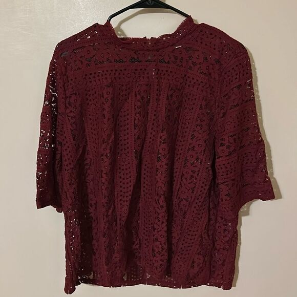 Loft Burgundy lace top XL - Picture 1 of 5
